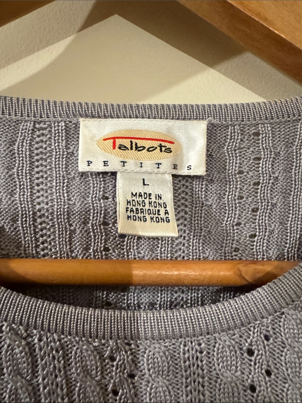 Talbots 100% silk  Light Gray Cable-Knit Crewneck Sweater
Size  Large - Picture 2 of 5